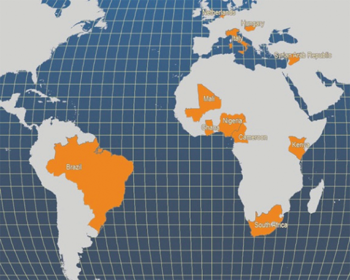 Carte des principaux pays producteurs de clarias gariepinus Carte des principaux pays producteurs de clarias gariepinus